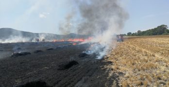 Искра от балеровачка изгори 40 дка стърнища и стотици бали слама между Свиленград и Любимец
