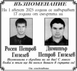 ВЪЗПОМЕНАНИЕ: 17 години от смъртта на …